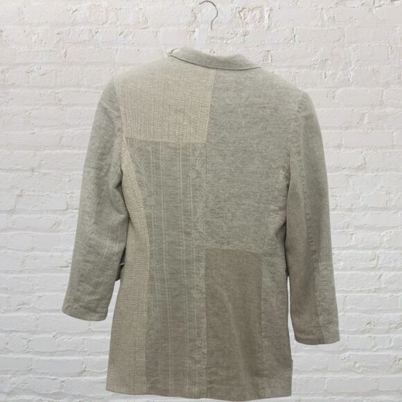 Vintage Express Linen Blazer XS Mixed Texture Beige Shoulder Pads USA 🌾✨ - Picture 3 of 16